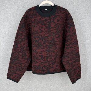 Lululemon Jacquard Multi-Texture Crew Neck Sweater Size 14 Red Merlot Black Wool
